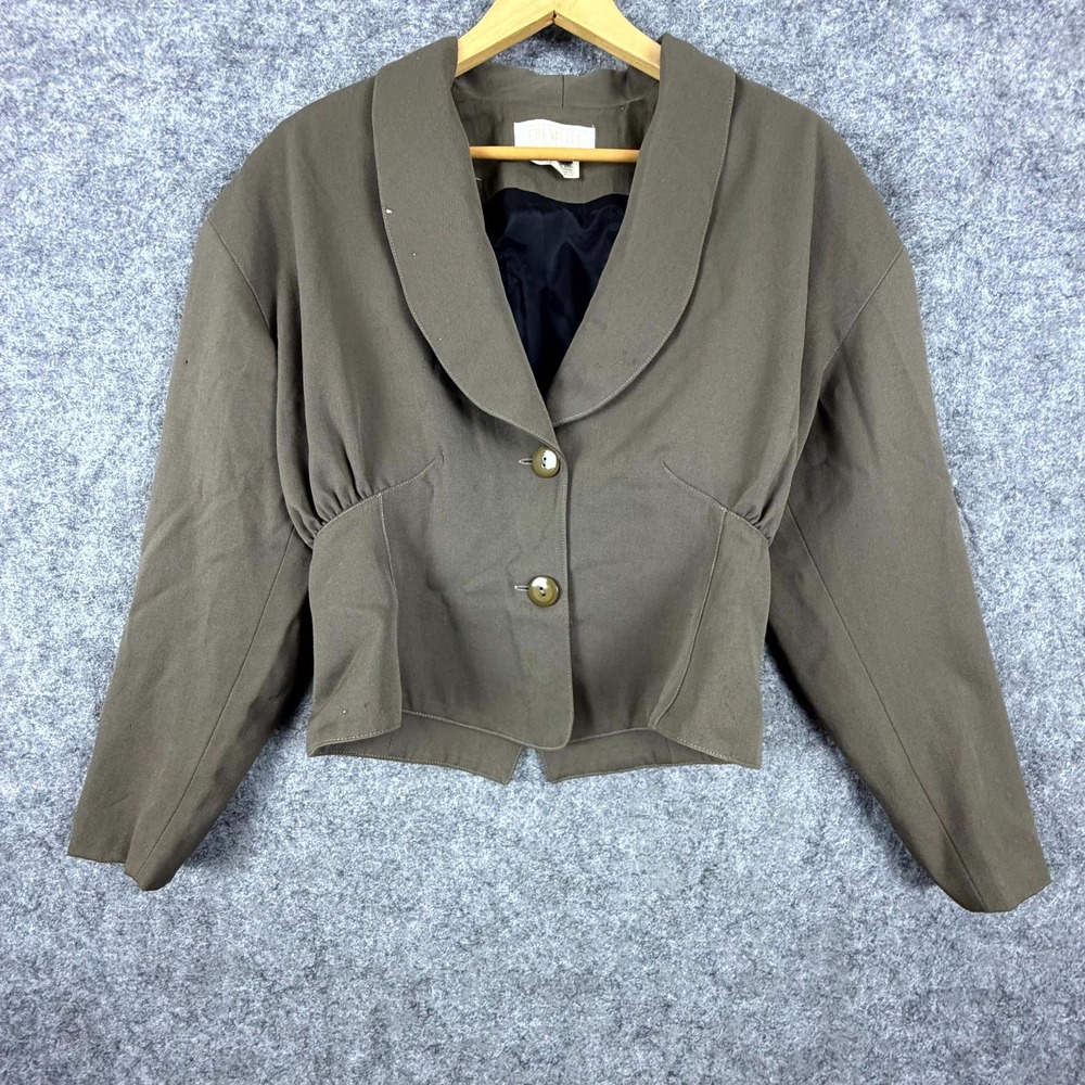 Vintage Chevalier Military Cropped Blazer Jacket Women Large Olive Green